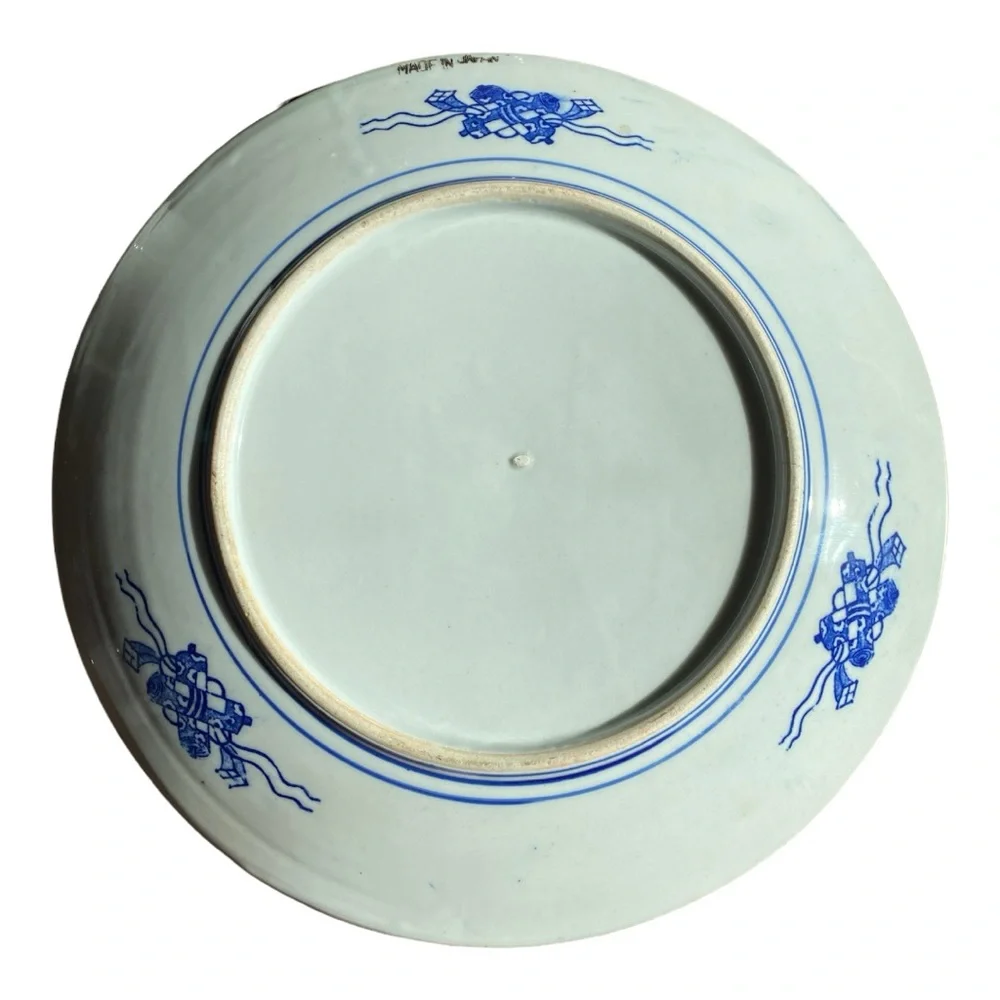 Vintage Japanese Blue & White Porcelain Serving Platter 12.25” Landscape Plate